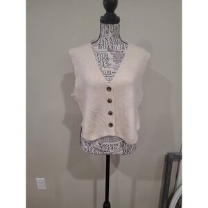 Hiatus NWT minalmalist Sweater button front vest Women SZ M Ivory boho academia